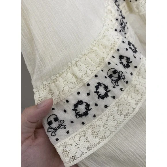 Free People Ivory Lace Up Embroidered Sleeveless V-Neck Midi Sheath Dress Sz 0 - Picture 4 of 7